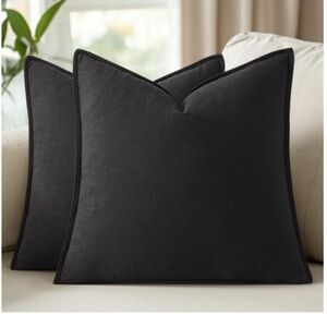 Set of Two Black Linen Throw Pillow Covers 24x24” (2 pack)